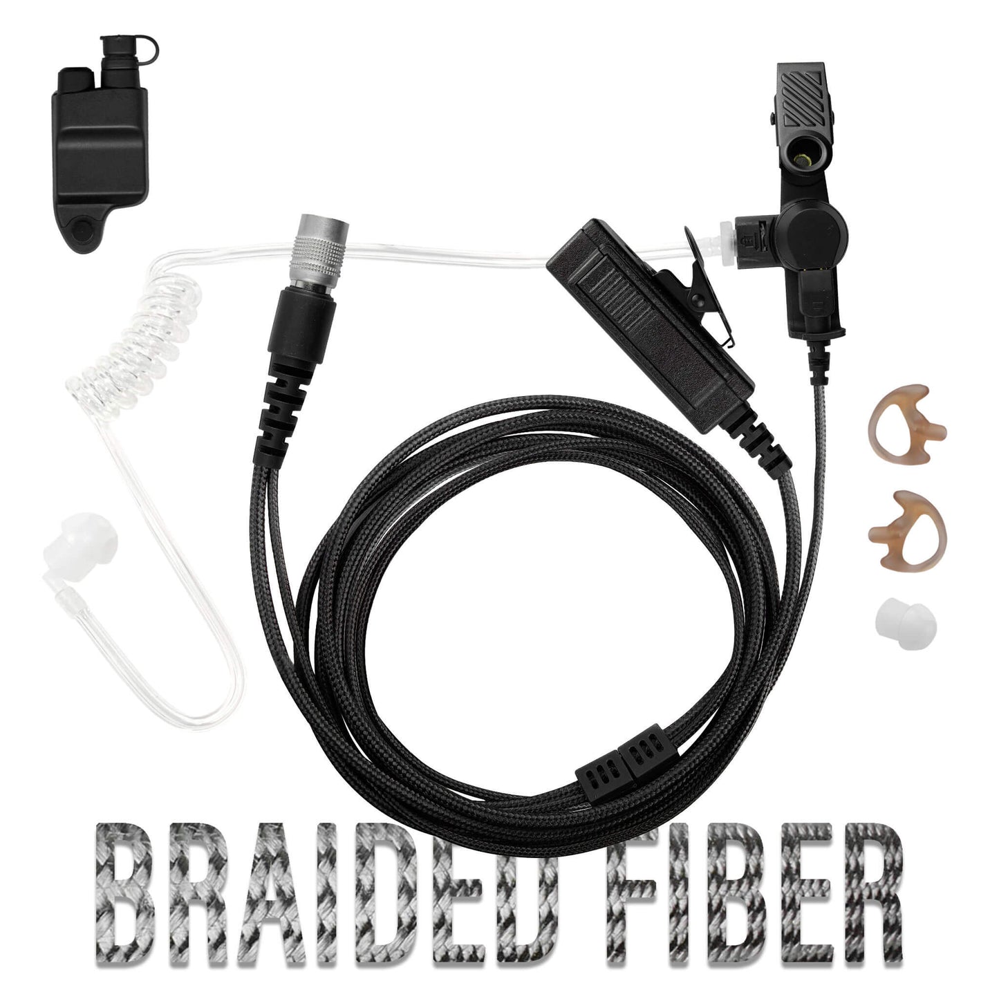 Tactical Mic & Earpiece Braided Fiber Kit w/ Quick Disconnect (Hirose) Connector - Harris & M/A-Com 700P/Pi, 710P, P5100 / P7100 / P7200 Series & More