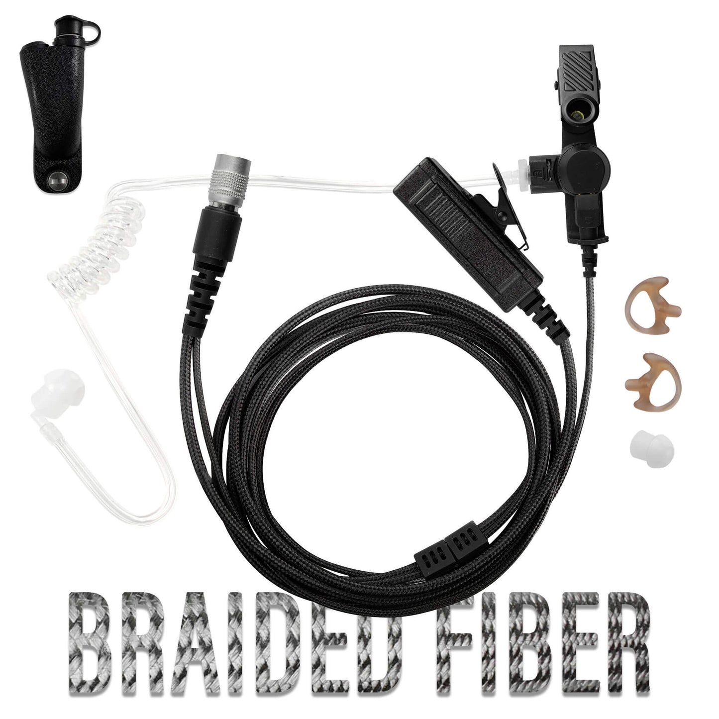 Tactical Braided Fiber Mic & Tube Earpiece Kit w/ Quick Disconnect (Hirose) Connector - Maxon/Tecnet, RCA - PRODIGI Digital & More