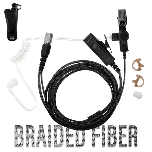 Tactical Braided Fiber Mic & Tube Earpiece Kit w/ Rapid Release(Hirose) Connector - Motorola: APX (Apex) Series, XPR Series, SRX2200, & More