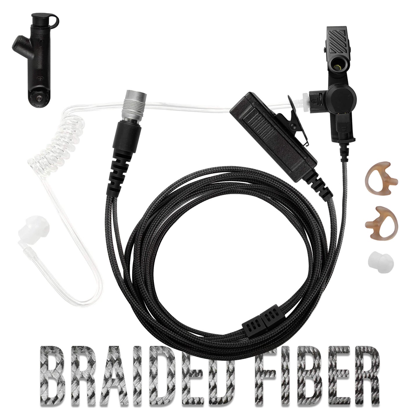 Tactical Braided Fiber Mic & Tube Earpiece Kit w/ Quick Disconnect (Hirose) Connector - Motorola R7, MXP600, ION & N Series