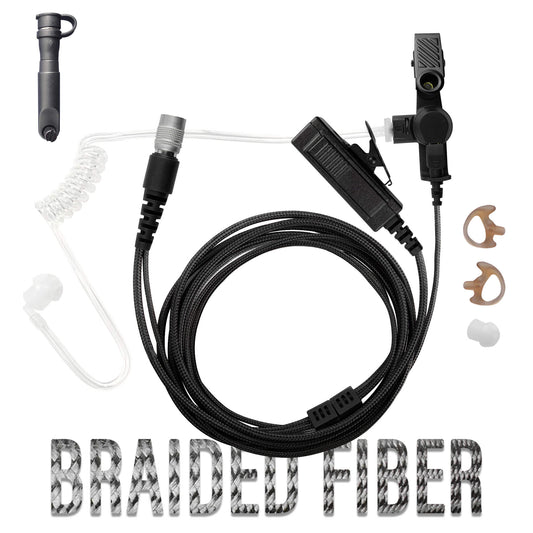 Tactical Braided Fiber Mic & Tube Earpiece Kit w/ Quick Disconnect (Hirose) Connector - Hytera PD-6xx, HP6 & HP7 Series, X1e, X1p, Z1p & More