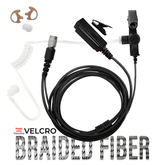 Velcro Tactical Mic & Earpiece Braided Fiber Kit w/ Quick Disconnect (Hirose) Connector - Replacement Kit, No Quick Disconnect Adapter