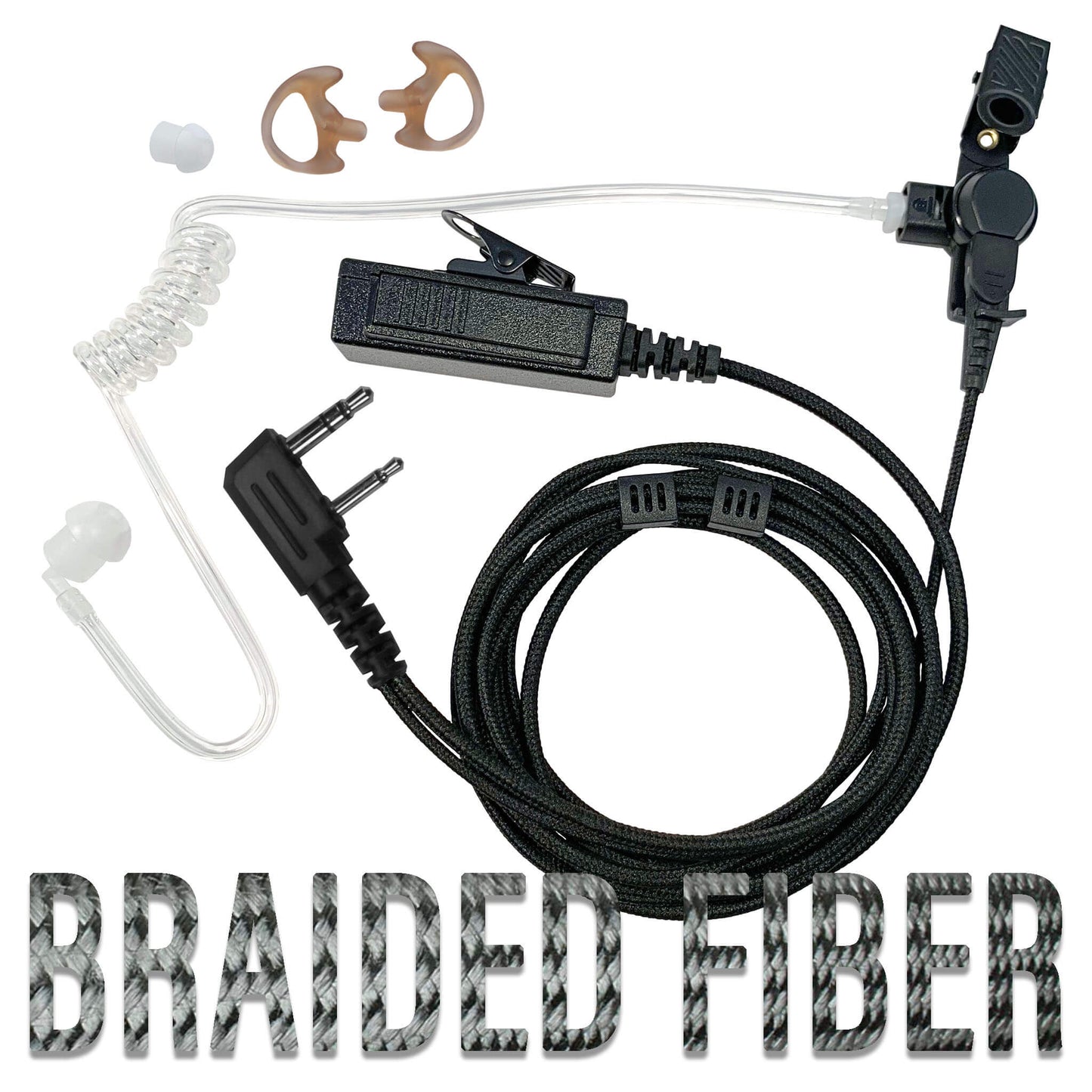 Tactical Braided Fiber Mic & Tube Earpiece Kit- 2 Pin Kenwood, Baofeng, BTECH, Rugged Radios, Diga-Talk, TYT, AnyTone, Alinco, Relm/BK Radio, Quansheng, Wouxon, Retevis