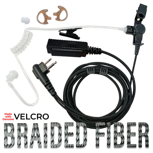 Velcro Tactical/Professional Mic & Earpiece Braided Fiber Kit- 2 Pin Motorola HYT Tekk BearCom Blackbox & More