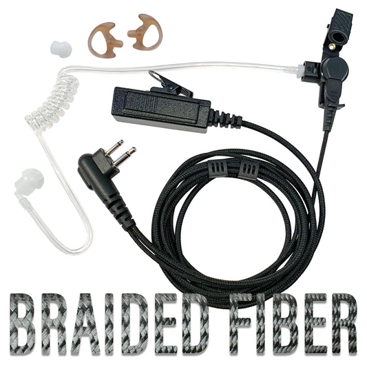Tactical Braided Fiber Mic & Tube Earpiece Kit- 2 Pin Motorola HYT Tekk BearCom Blackbox & More
