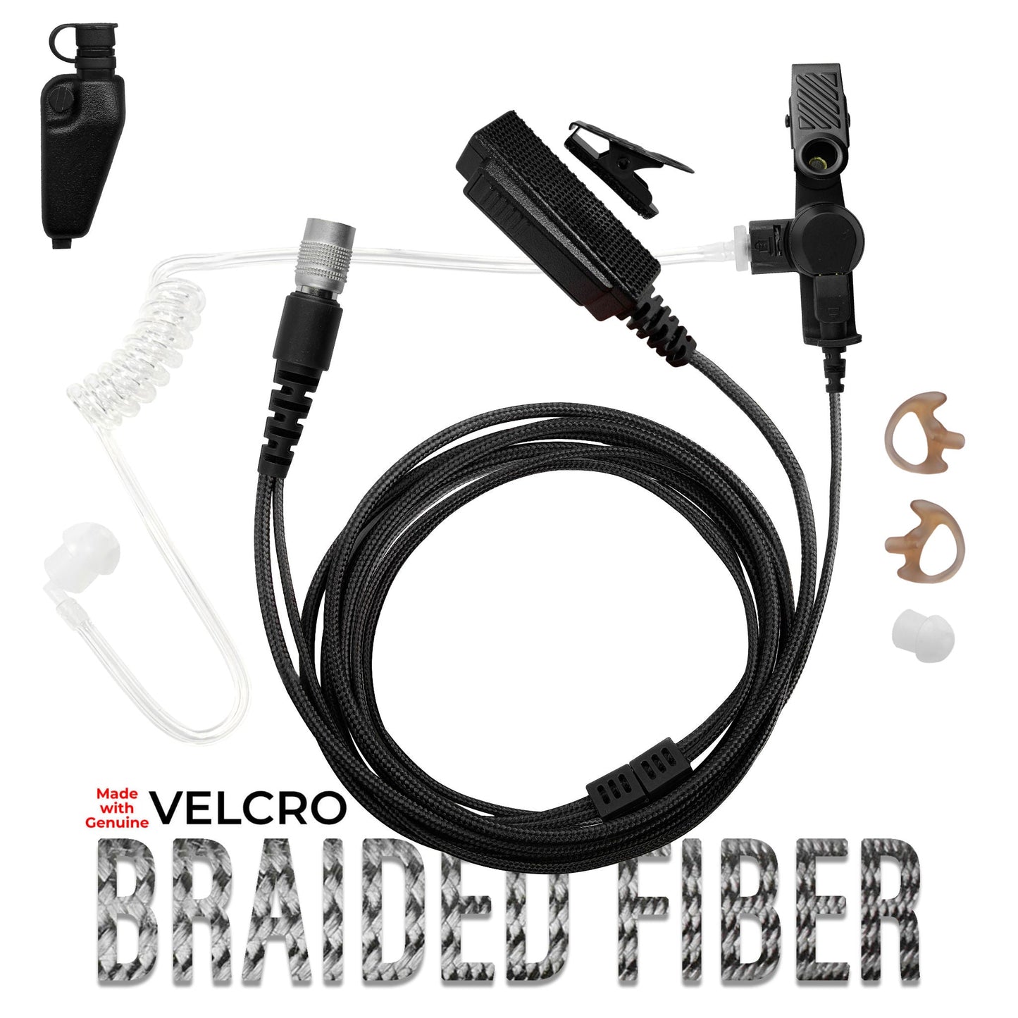 Velcro Tactical Mic & Earpiece Braided Fiber Kit w/ Quick Disconnect (Hirose) - EF Johnson VP5000 VP6000 VP8000 Series