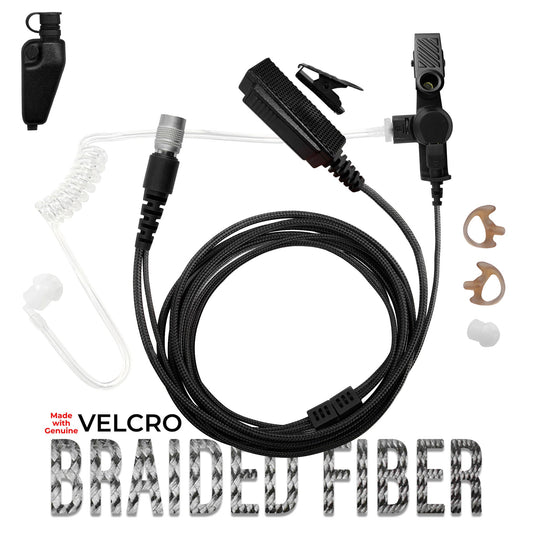 Velcro Tactical Mic & Earpiece Braided Fiber Kit w/ Quick Disconnect (Hirose) - Kenwood Multi-Pin TK & NX Series