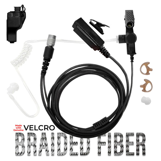 Velcro Tactical Mic & Earpiece Braided Fiber Kit w/ Quick Disconnect (Hirose) - EF Johnson 51, 5000, 5100, 7700, 8100 Series, Ascend, Kenwood VP400, VP600, VP900 & More