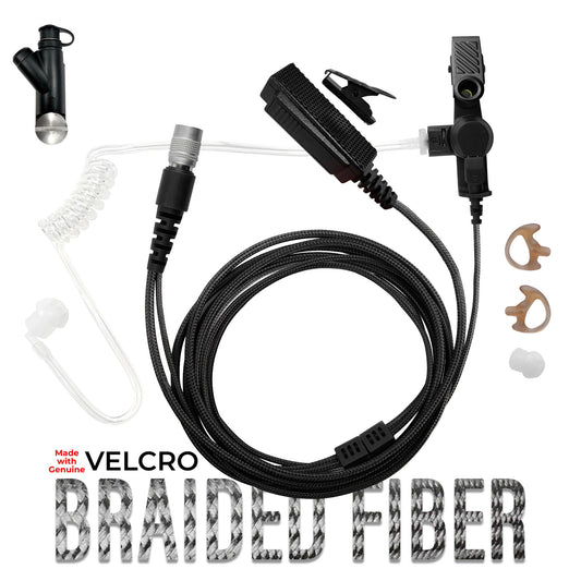 Velcro Tactical Mic & Earpiece Braided Fiber Kit w/ Quick Disconnect (Hirose) - Harris: XL-150/P, XG-100/P, XL-185/P/Pi, XL-200/P/Pi, XL-400