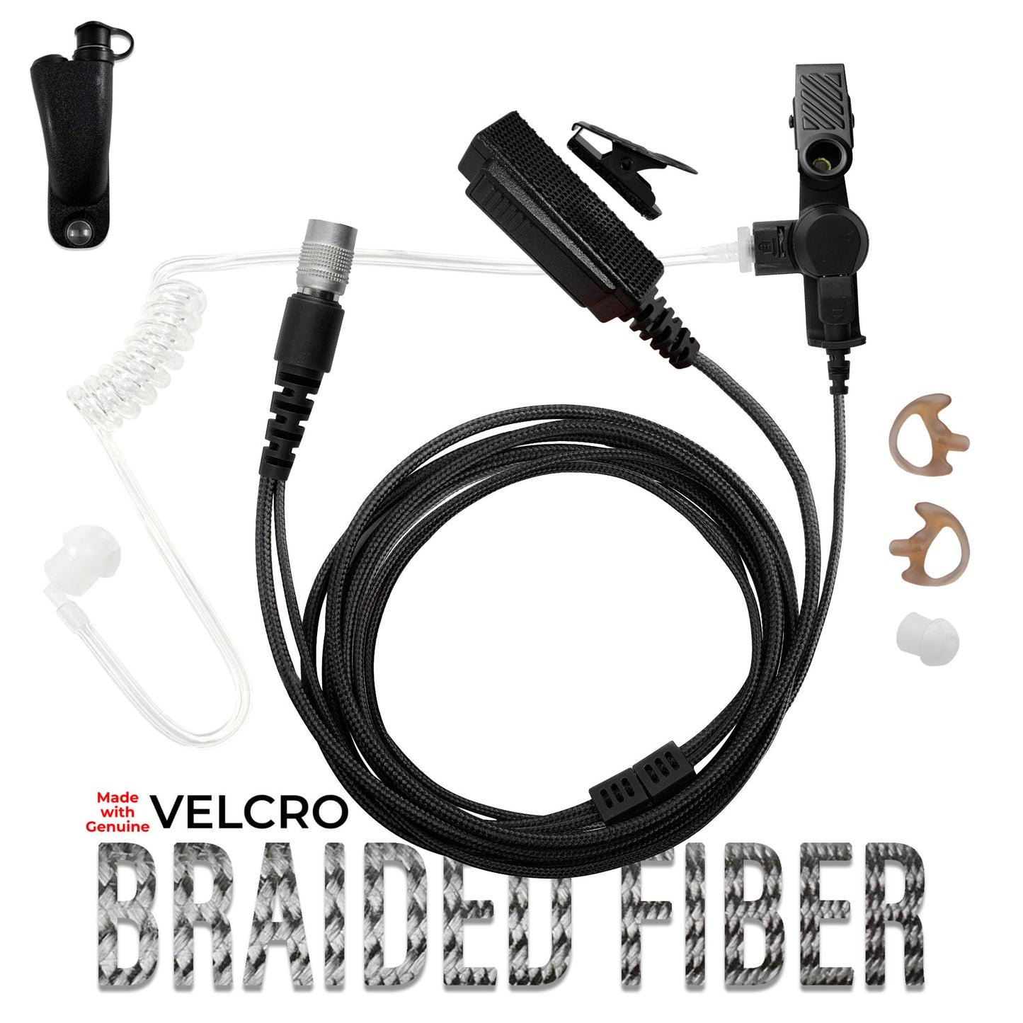 Velcro Tactical Mic & Earpiece Braided Fiber Kit w/ Quick Disconnect (Hirose) - Maxon/Tecnet, RCA - PRODIGI Digital & More