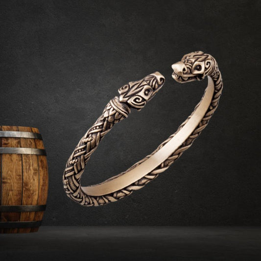 Viking Arm Ring With Odin's Wolves Hati & Scoll