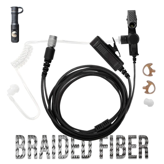 Tactical Braided Fiber Mic & Tube Earpiece Kit w/ Quick Disconnect (Hirose) Connector - Hytera: PT-580, PD7 Series, PD982 & More