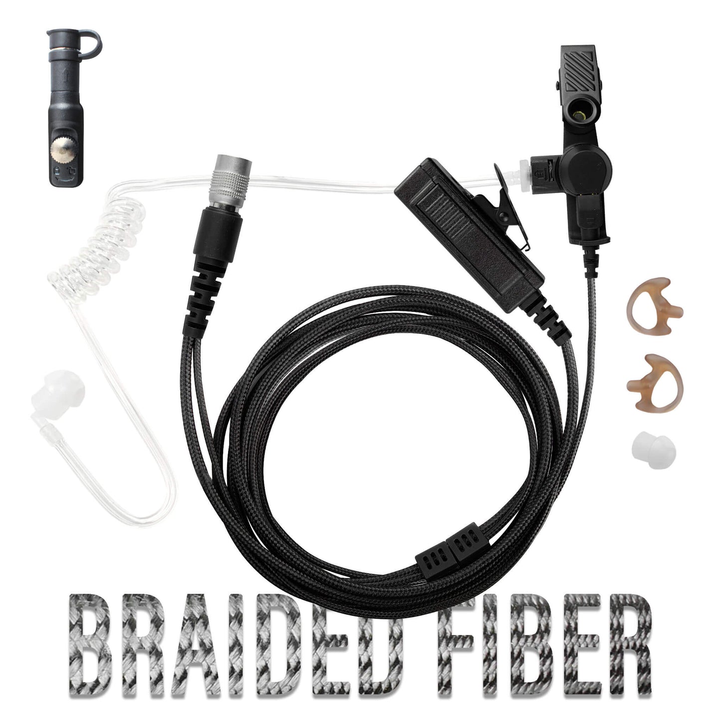 Tactical Braided Fiber Mic & Tube Earpiece Kit w/ Quick Disconnect (Hirose) Connector - Harris HDP150, HDP100 Momentum & More