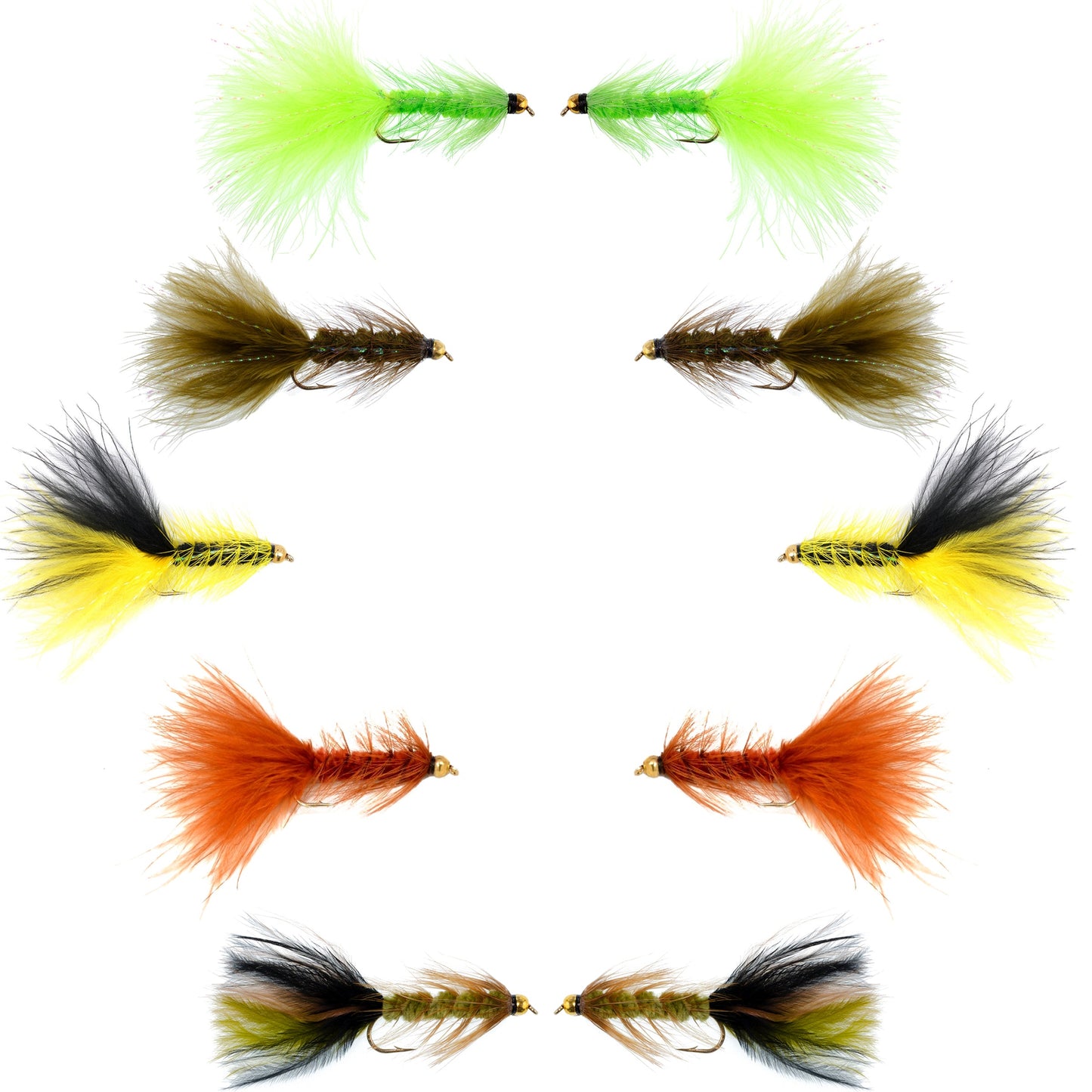 Basics Collection - Crystal Woolly Bugger Assortment - 10 Bead Head Wet Flies - 5 Patterns - Hook Size 4