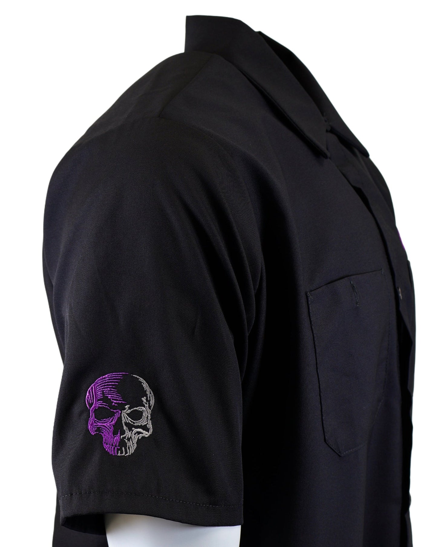 SHORT SLEEVE Men's Embroidered Shop Shirt - Purple Logo