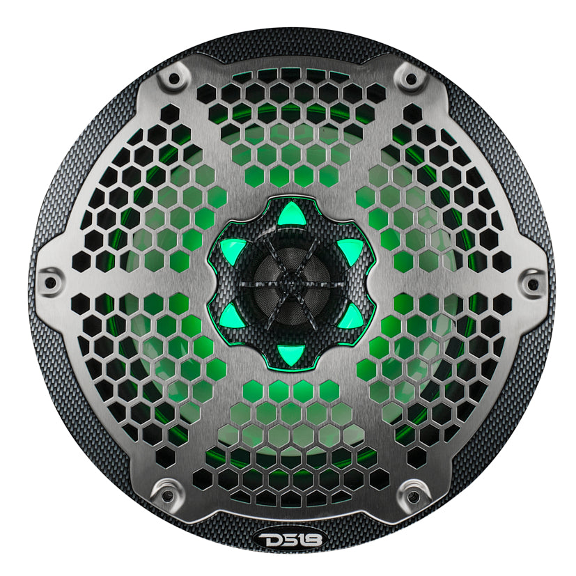 NXL 8" 2-Way Coaxial Marine Speaker With LED RGB Lights 125 Watts Rms 4-Ohm - Black Carbon Fiber