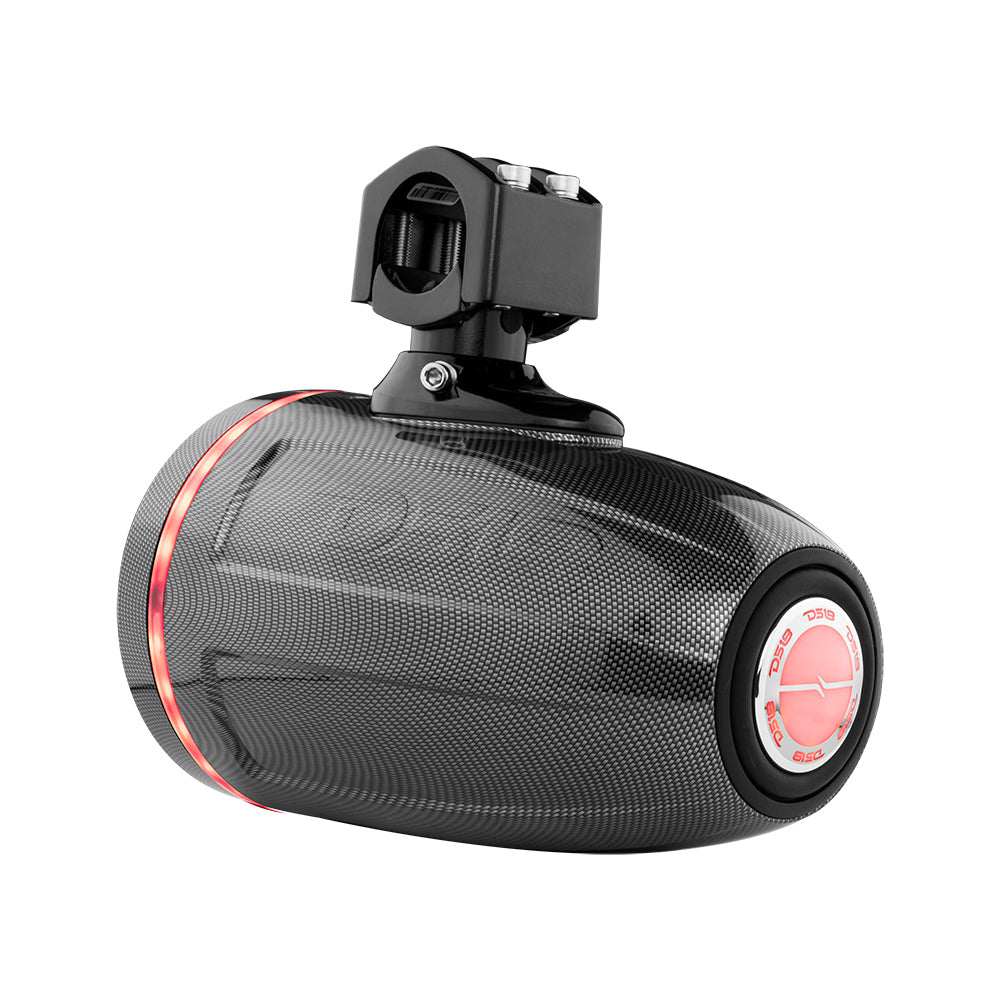 NXL 6.5" Neodymium Marine and Powersports Towers with Built-in Passive Radiator, 1" Driver and LED RGB Lights 150 Watts Rms -Black Carbon Fiber