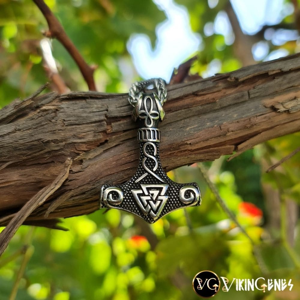 Thor's Hammer & Valknut Decorated Necklace