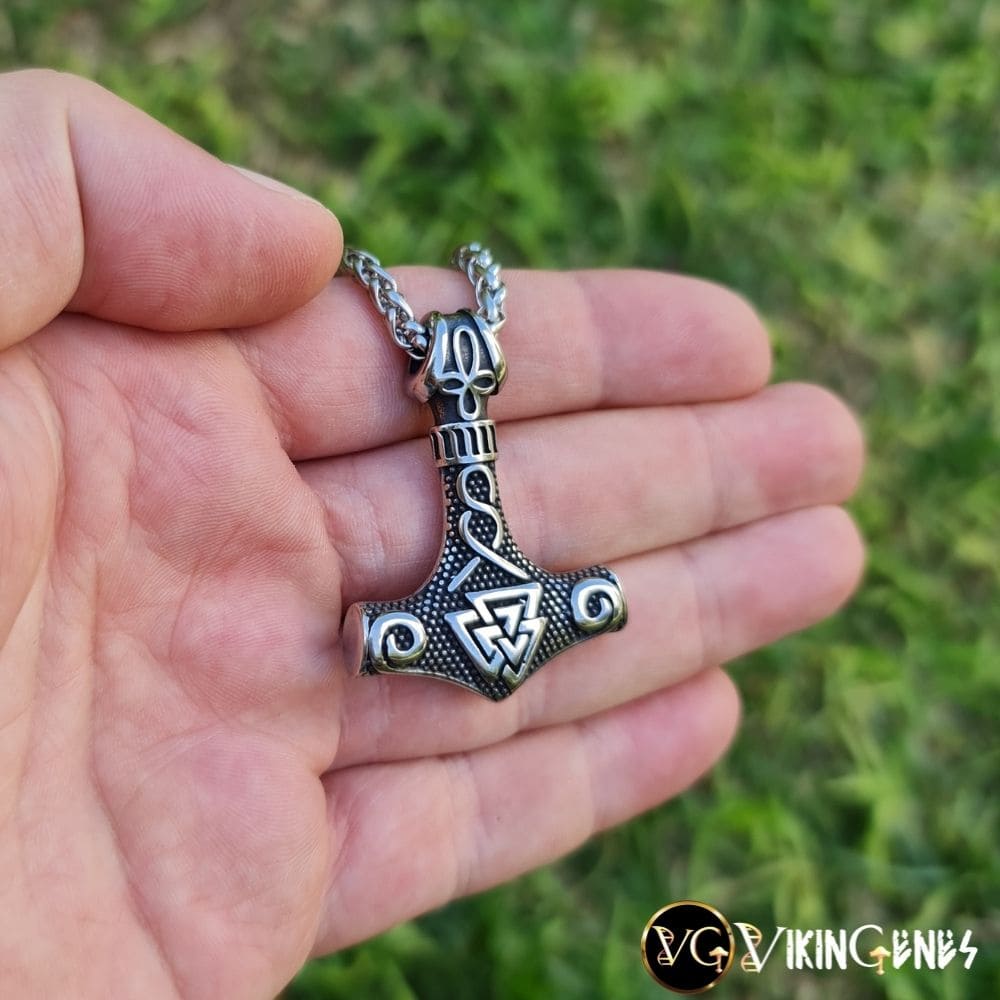 Thor's Hammer & Valknut Decorated Necklace