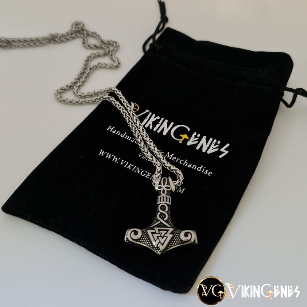 Thor's Hammer & Valknut Decorated Necklace