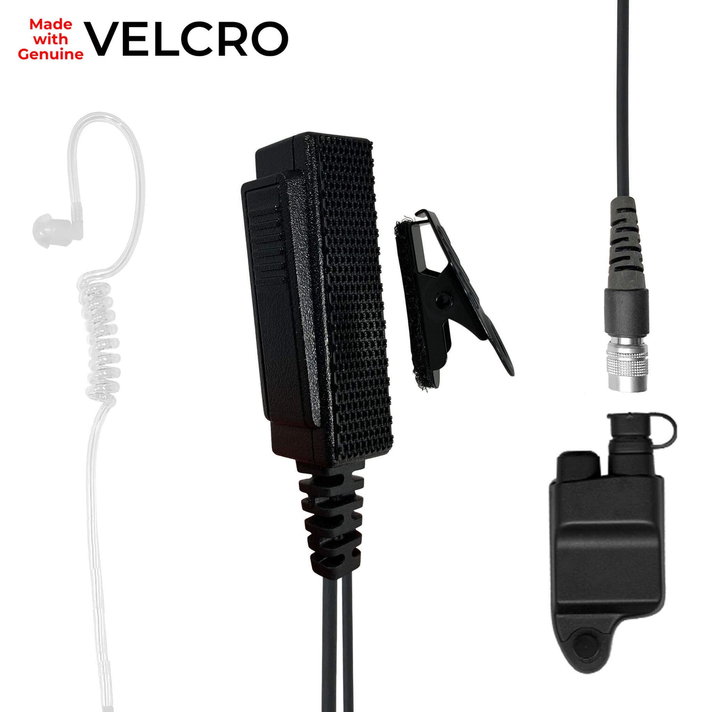 Velcro Mic & Earpiece Radio Kit w/ Quick Disconnect (Hirose) - Harris: All P5300 P5400 P5500 P7300 Series, XG-15/25/75, XL-45, XL-95 & More