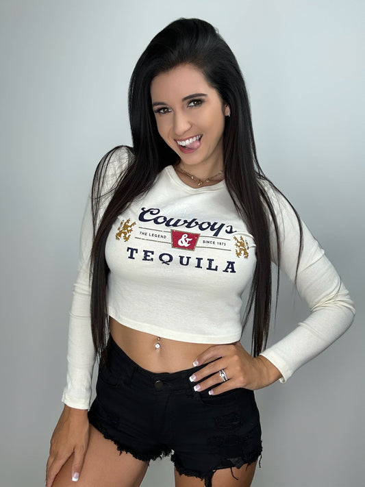 Cowboys & Tequila LS Crop Top