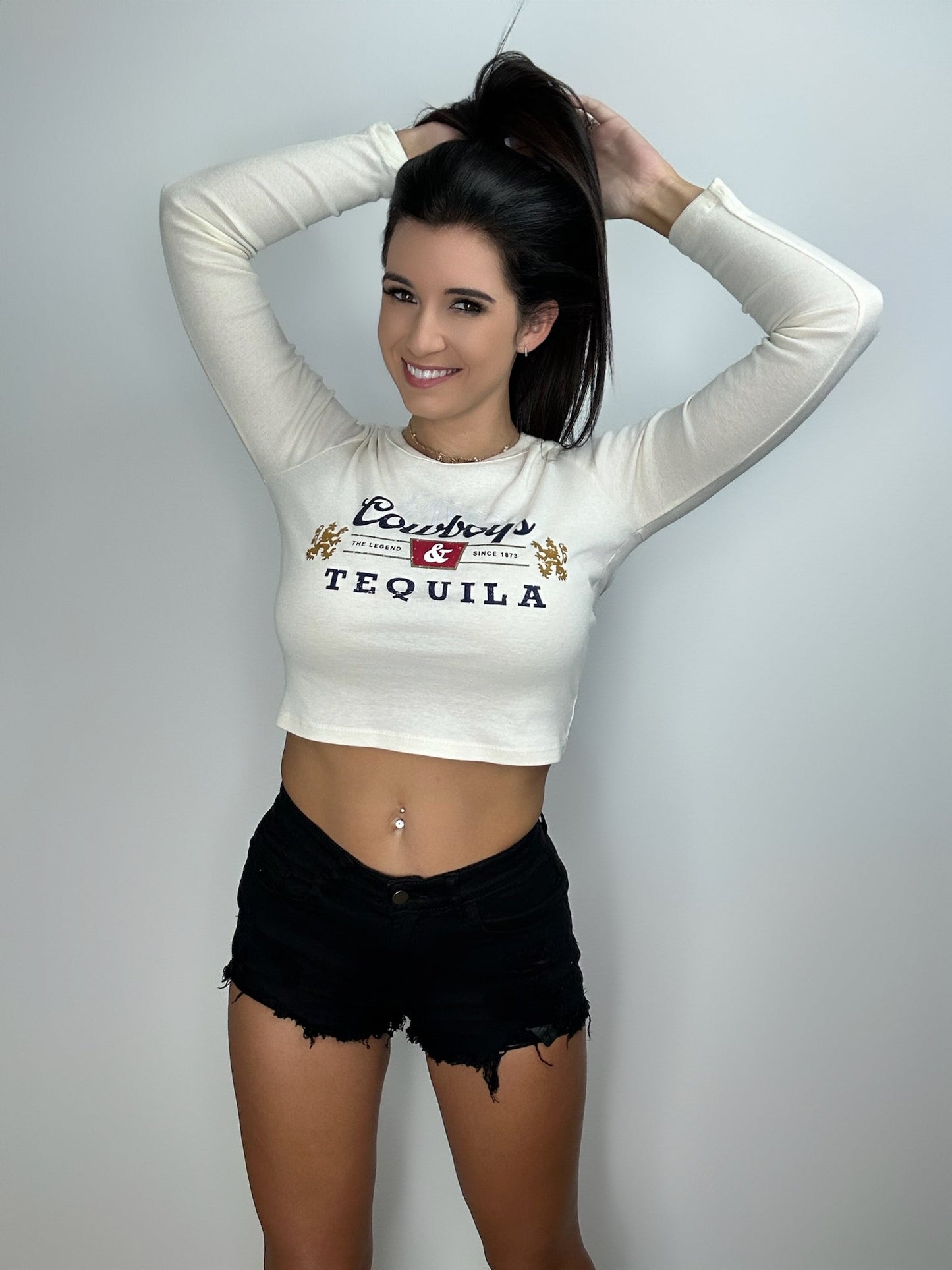 Cowboys & Tequila LS Crop Top