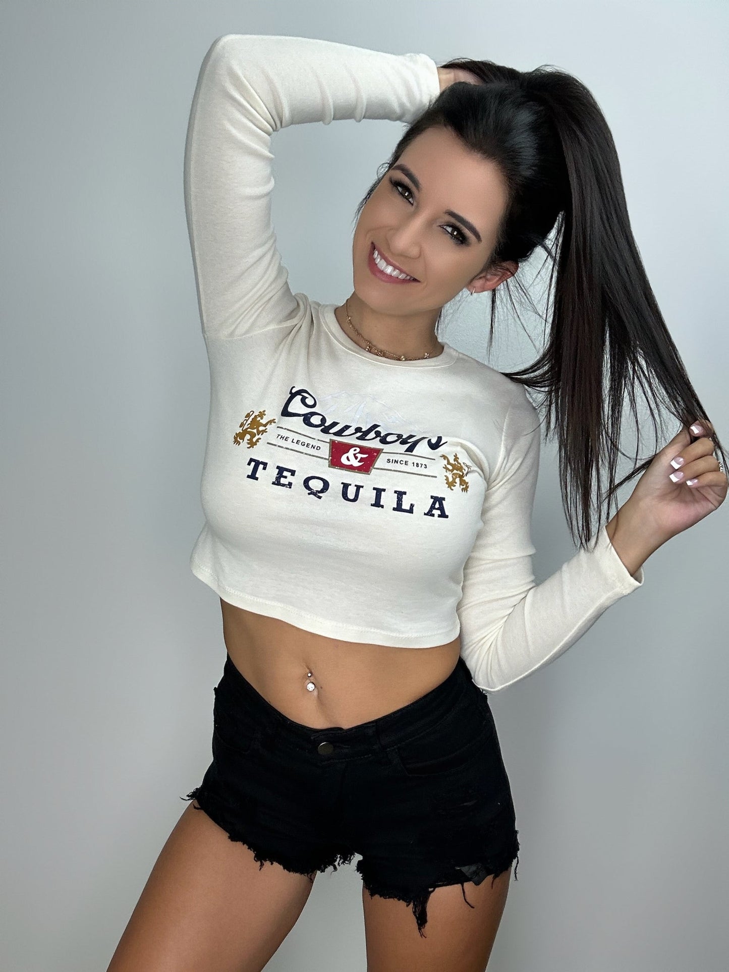 Cowboys & Tequila LS Crop Top