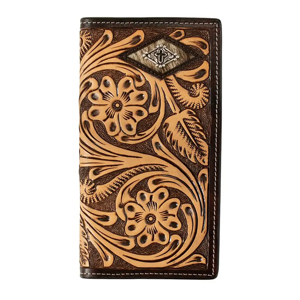3D Tooled Floral Diamond Cross Concho - Men's Rodeo Wallet