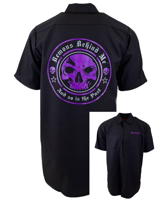 SHORT SLEEVE Men's Embroidered Shop Shirt - Purple Logo