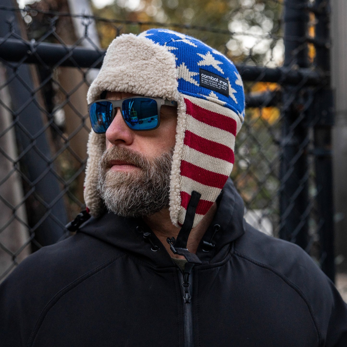 US Flag Wool Insulated Knitted Trapper Hat