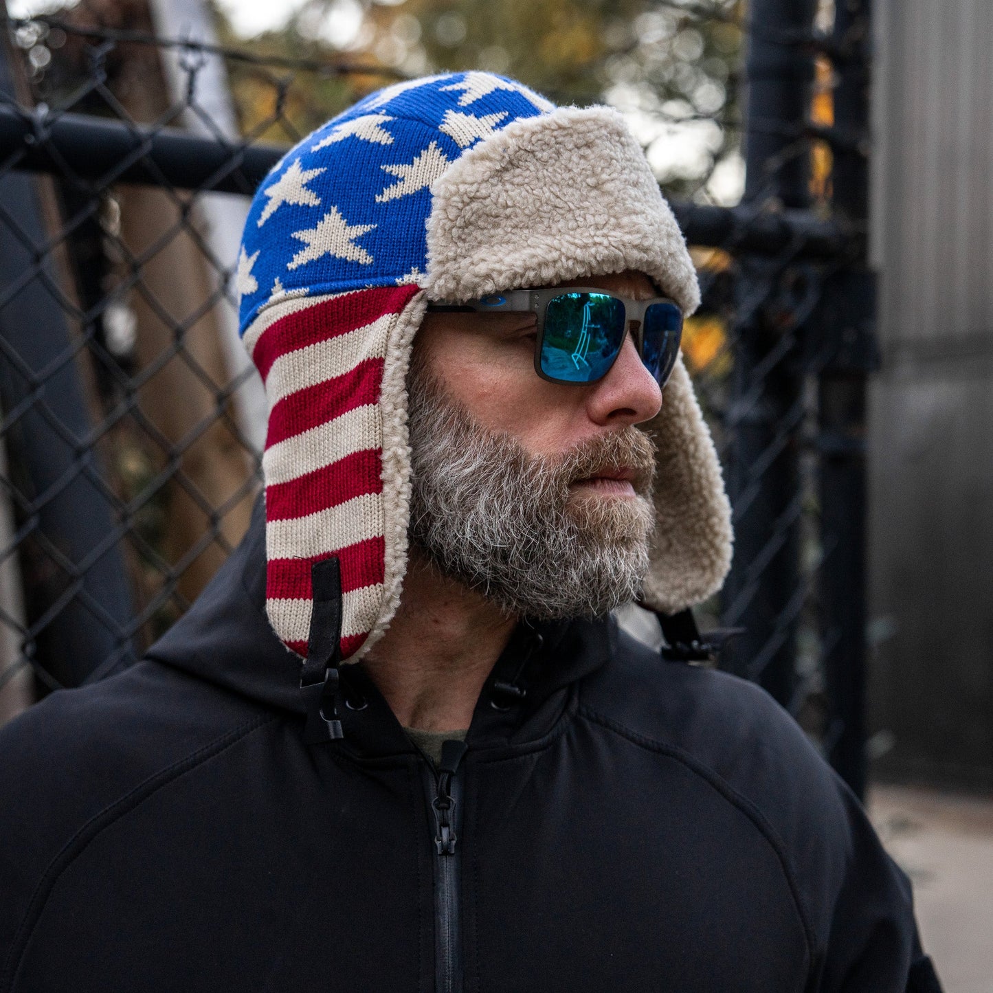 US Flag Wool Insulated Knitted Trapper Hat