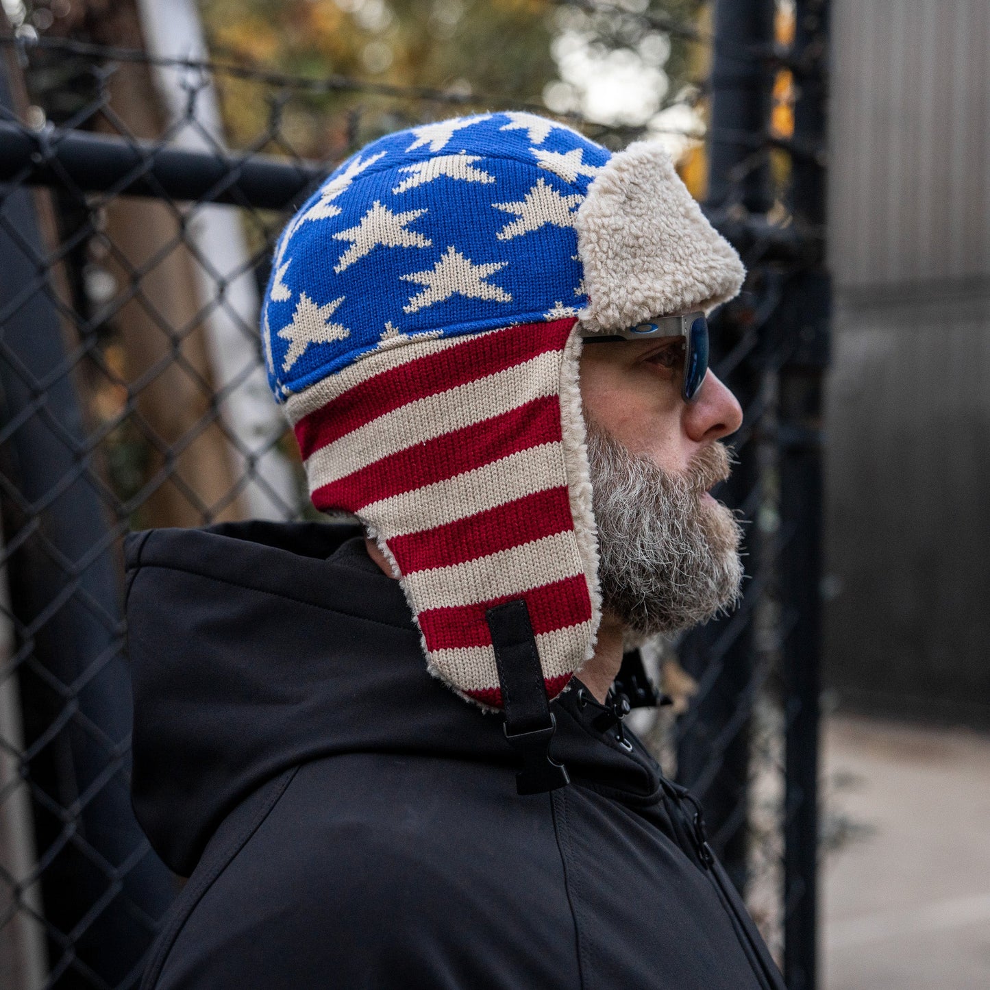 US Flag Wool Insulated Knitted Trapper Hat