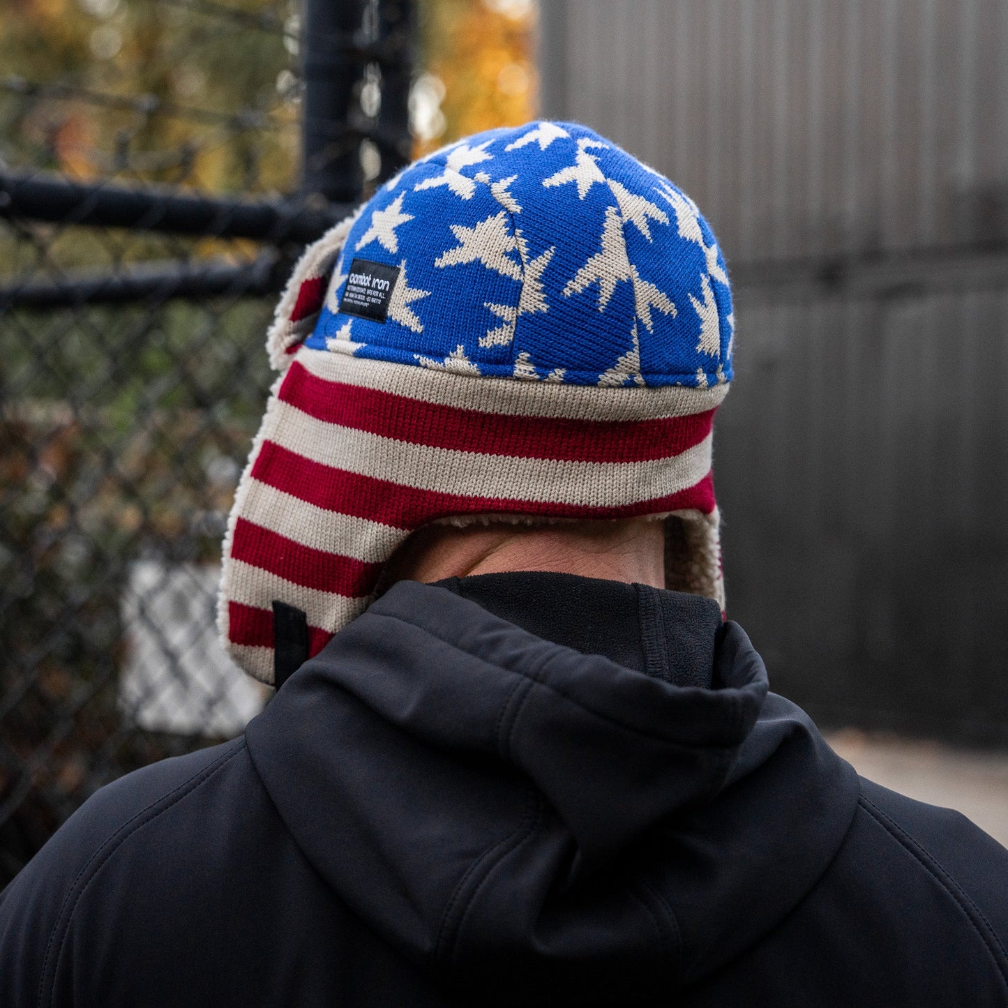 US Flag Wool Insulated Knitted Trapper Hat