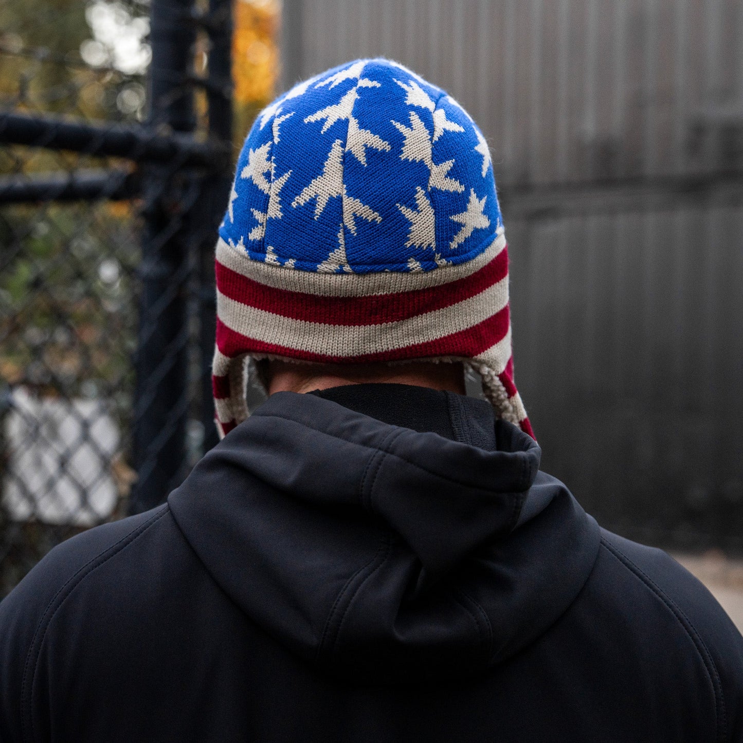 US Flag Wool Insulated Knitted Trapper Hat
