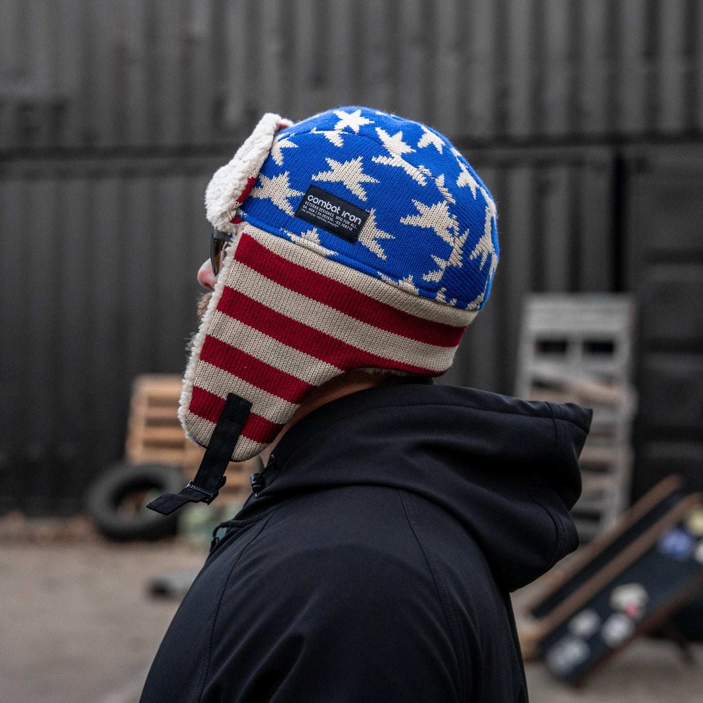 US Flag Wool Insulated Knitted Trapper Hat