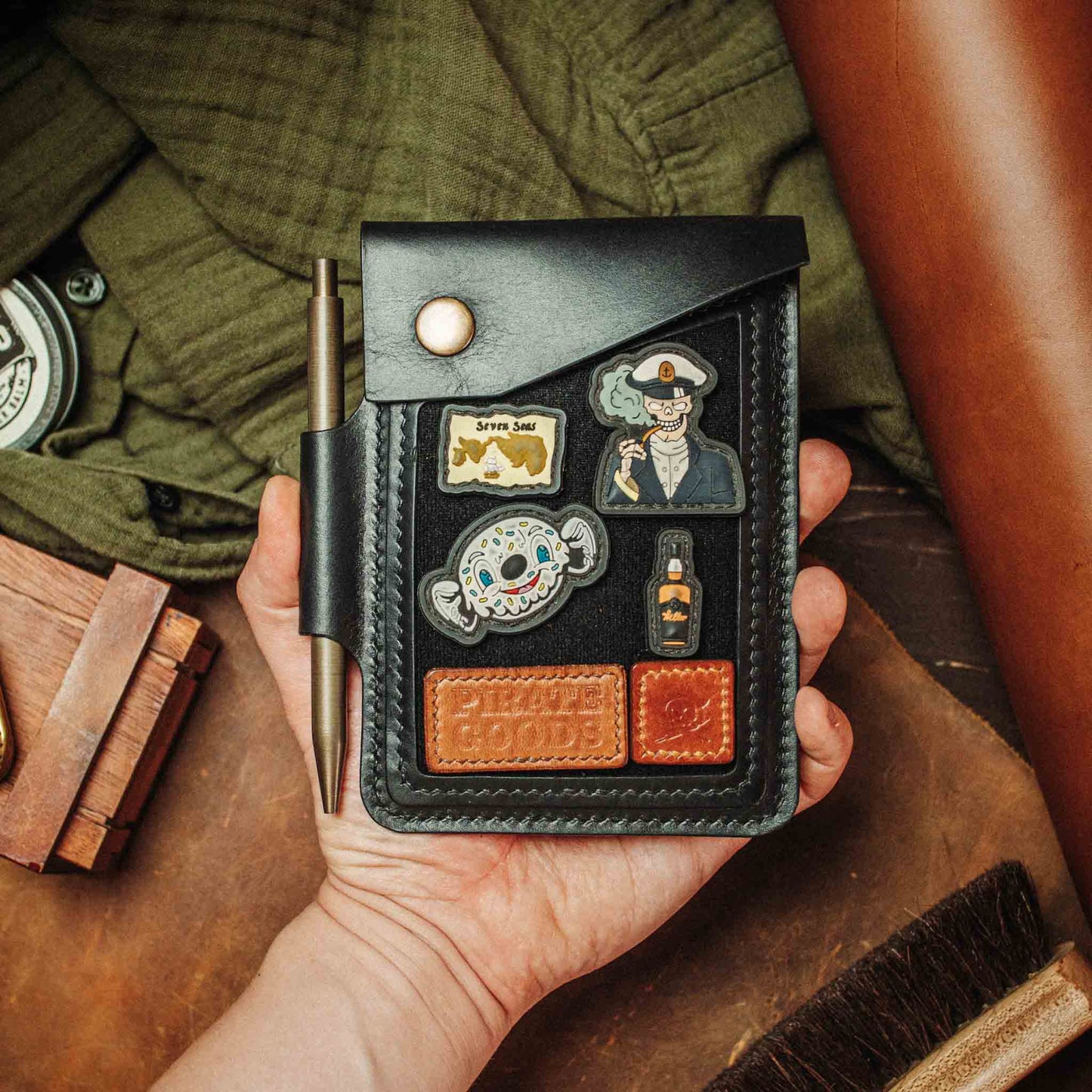 Field Notes Cover - Steersman | Leather Velcro Patch Display | EDC Journal Holder
