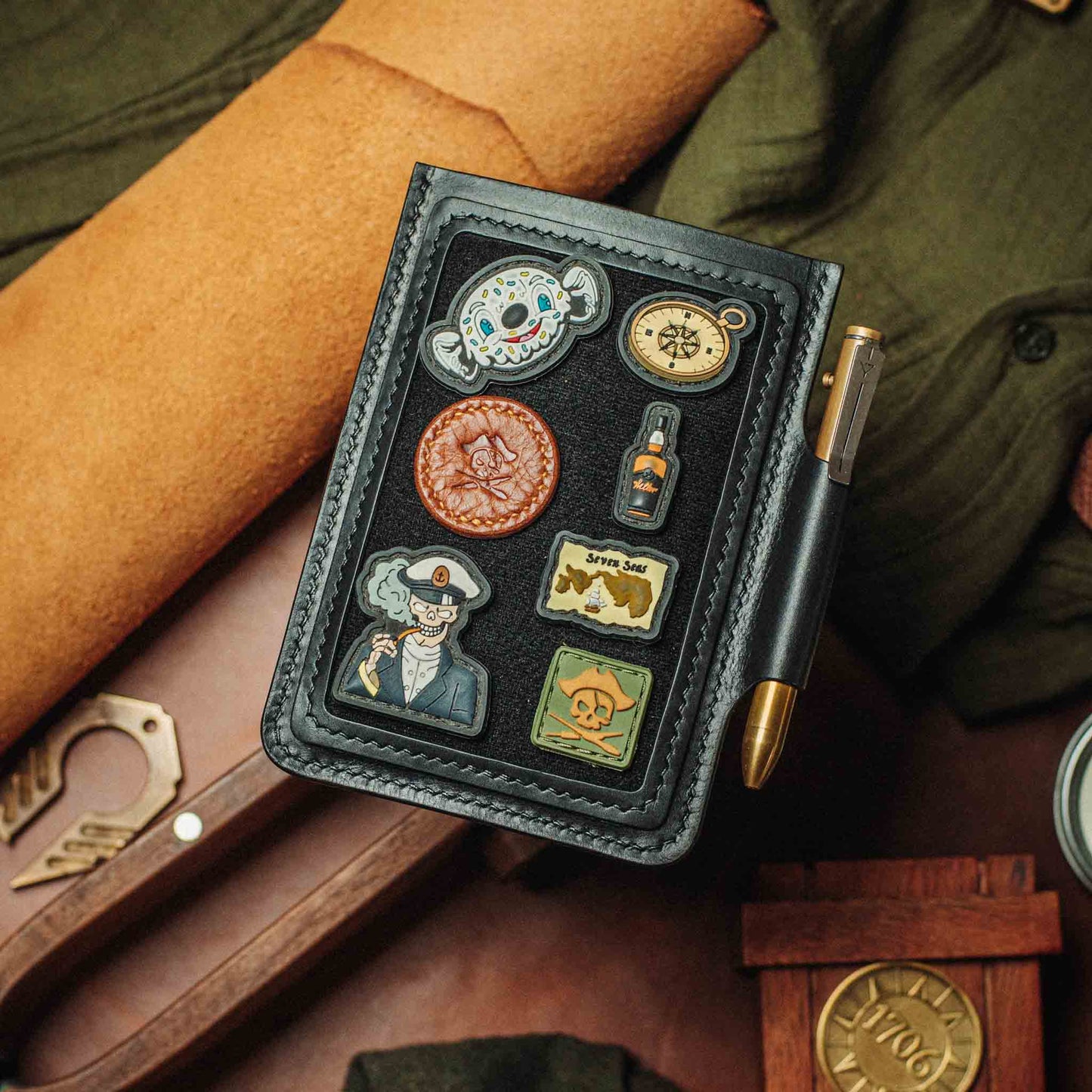 Velcro Journal Cover - Helmsman | Leather Field Notes Holder | Patch Display
