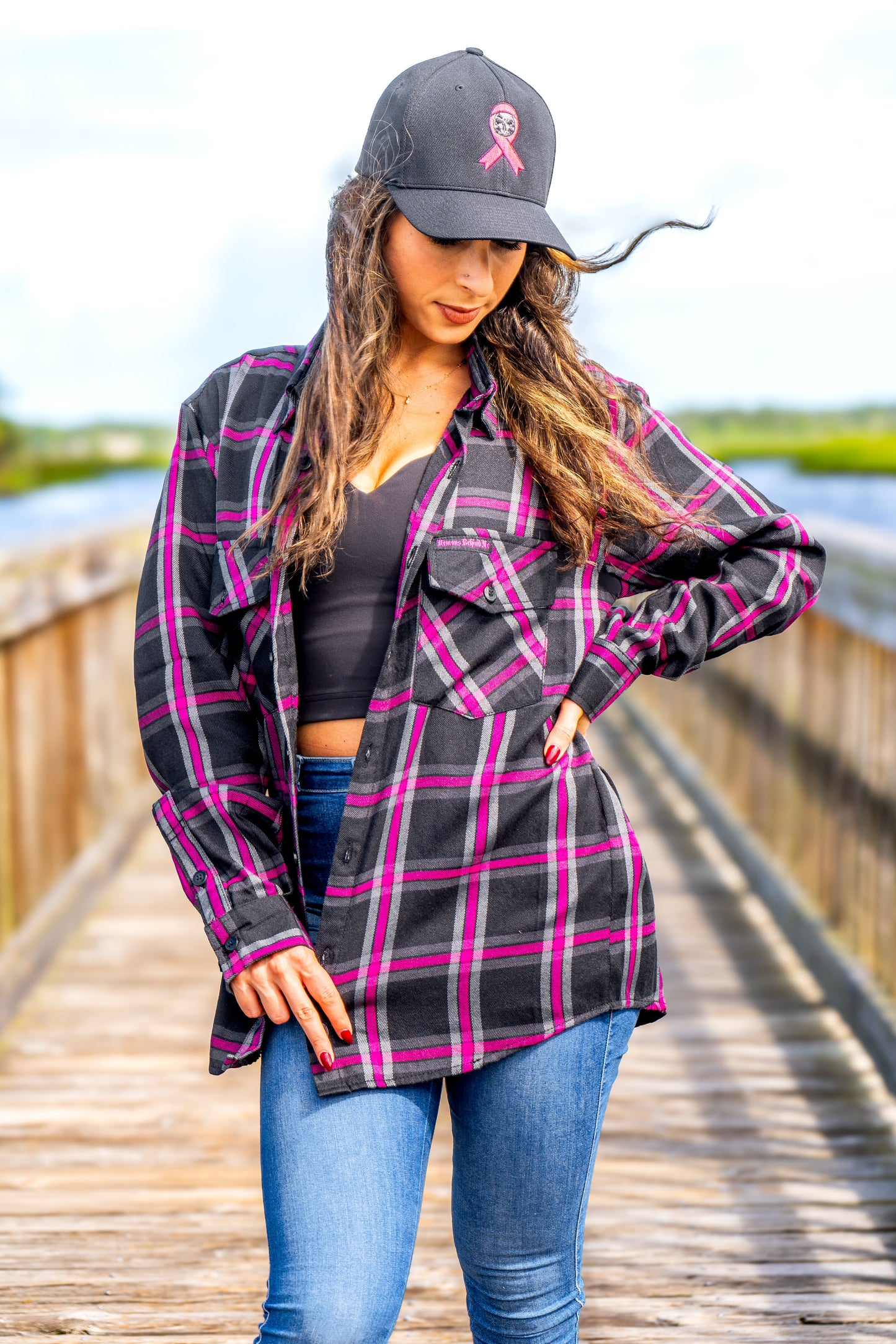The "Warrior" Black & Pink Flannel (Hidden Snap Collars)