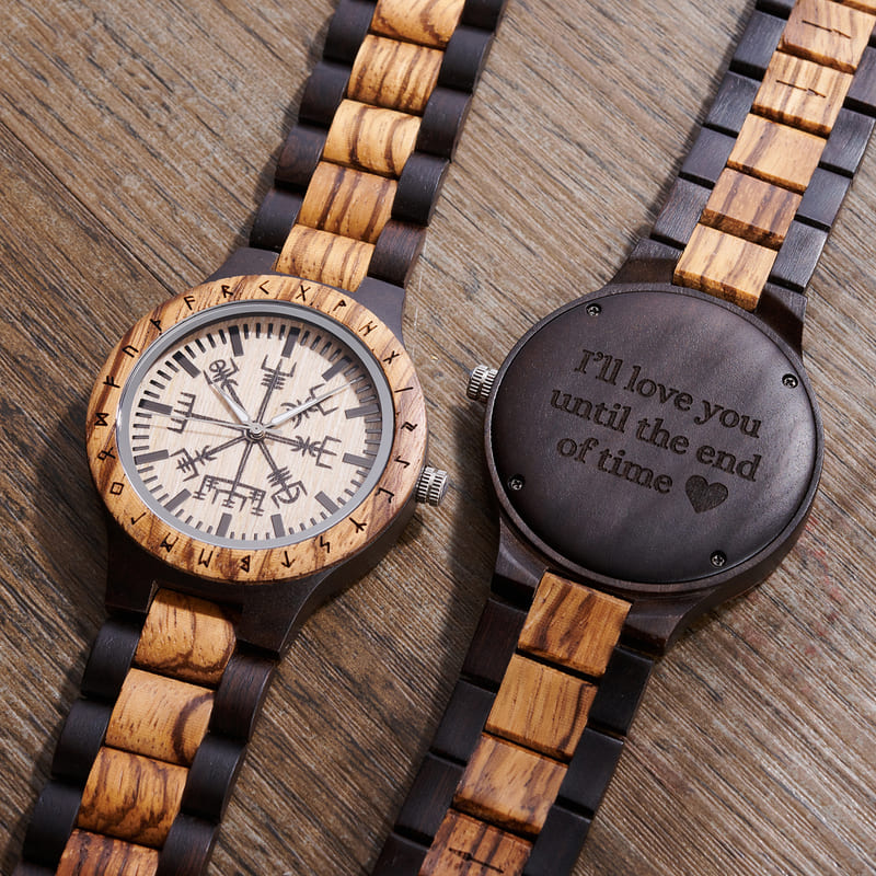 Personalized Viking Compass Vegvisir Handmade Wooden Watch