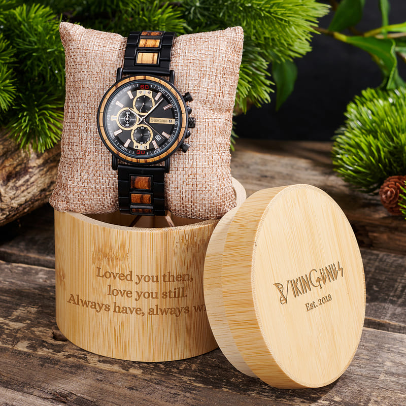 Black & Gold Chronograph Wooden Watch