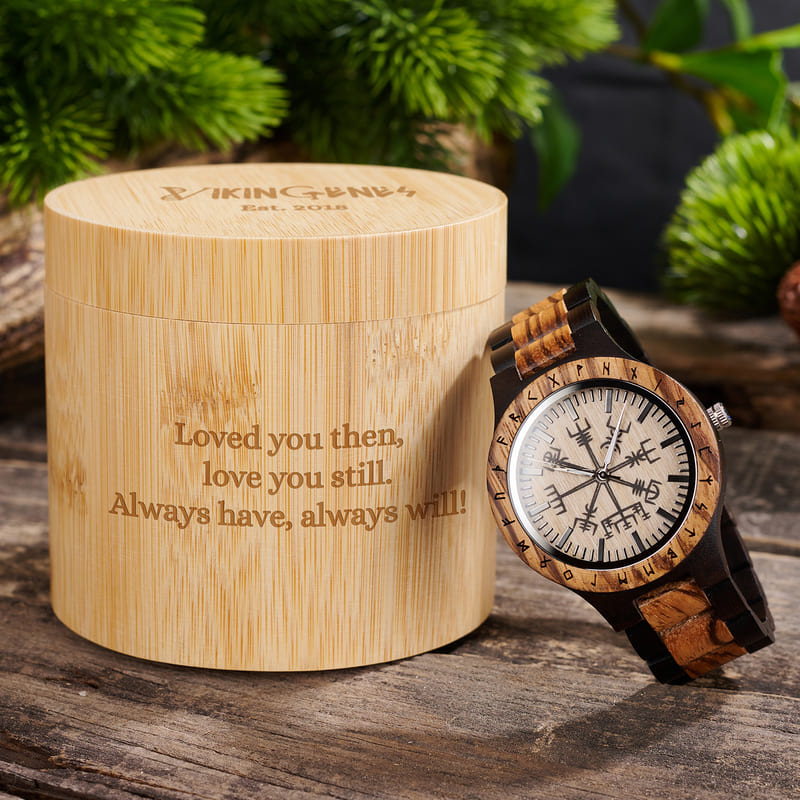 Personalized Viking Compass Vegvisir Handmade Wooden Watch