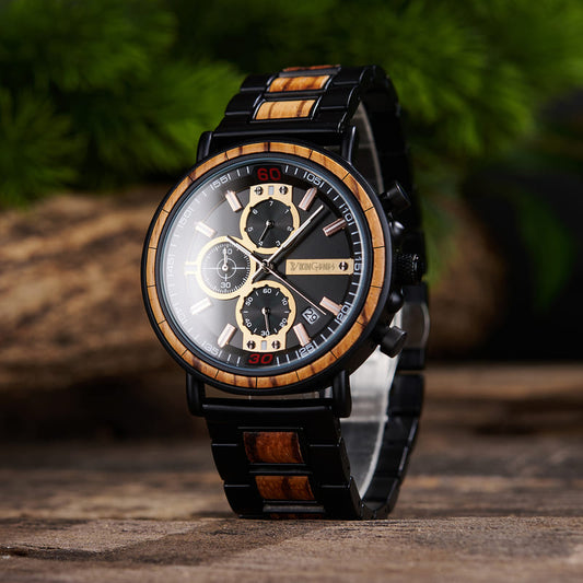 Black & Gold Chronograph Wooden Watch
