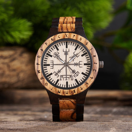Personalized Viking Compass Vegvisir Handmade Wooden Watch