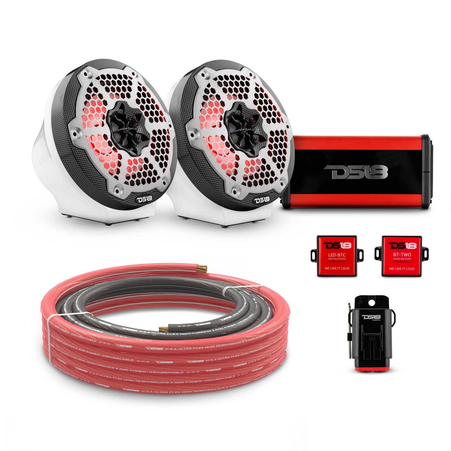 6.5" Loaded Flat Mount Speaker Pods with Amplifier, Installation Kit and RGB LED Lights, Package for Can-Am Spyder & Ryker