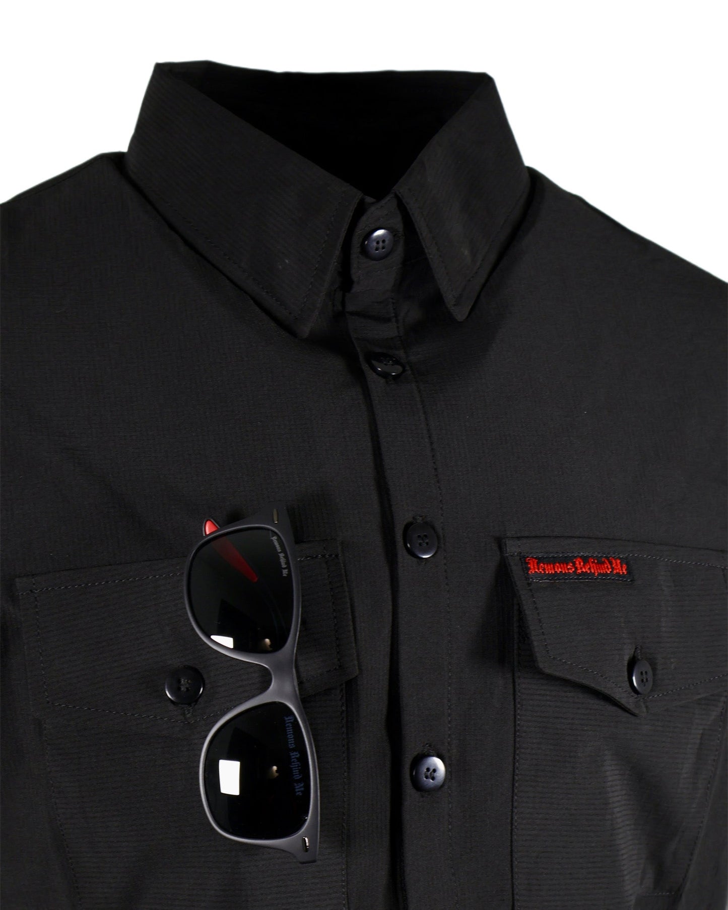 Performance Tech Black Hybrid Button Up Shirt (Hidden Snap Collars)