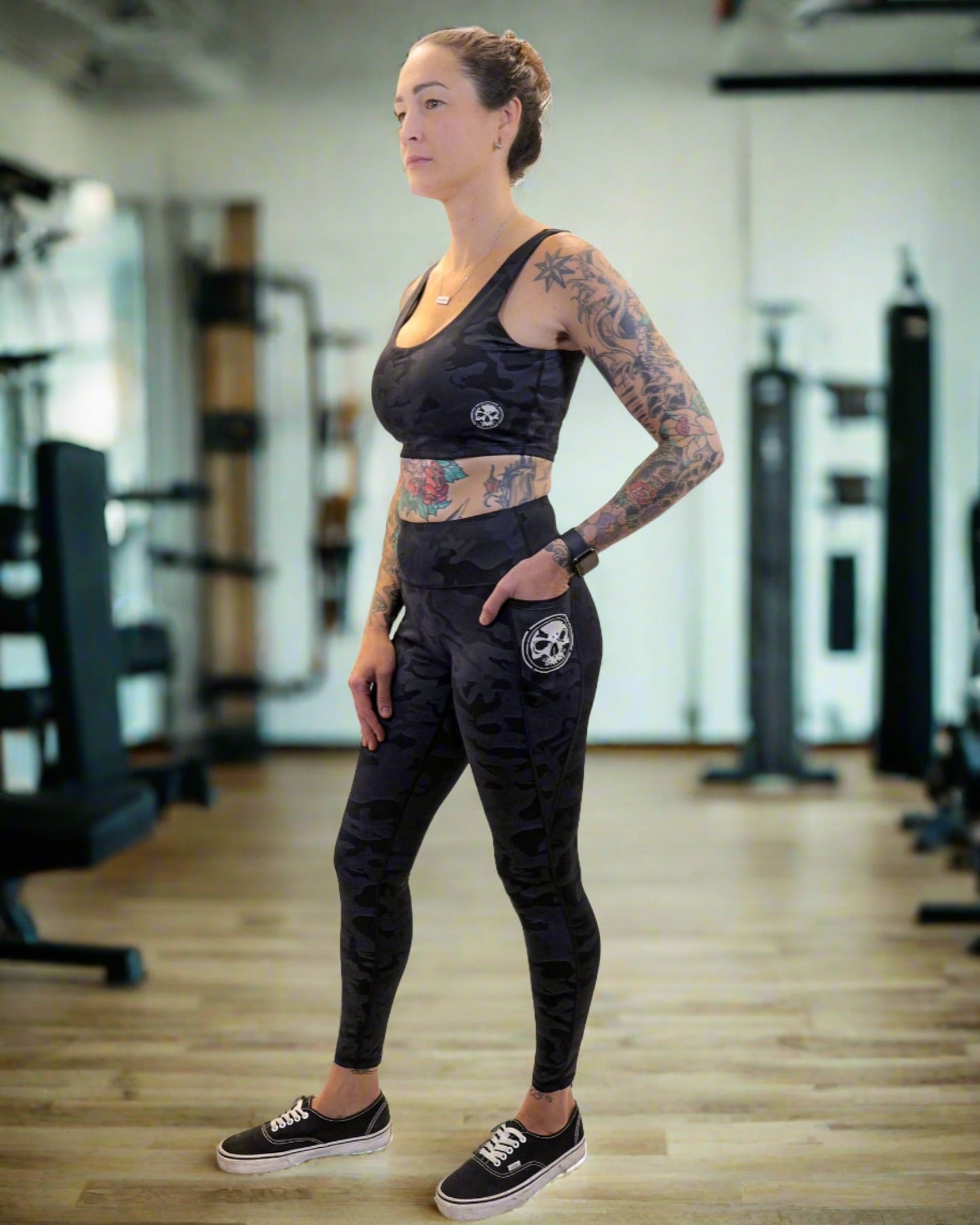 Women's Classic Fit Premium Sports Bra - Black Camo