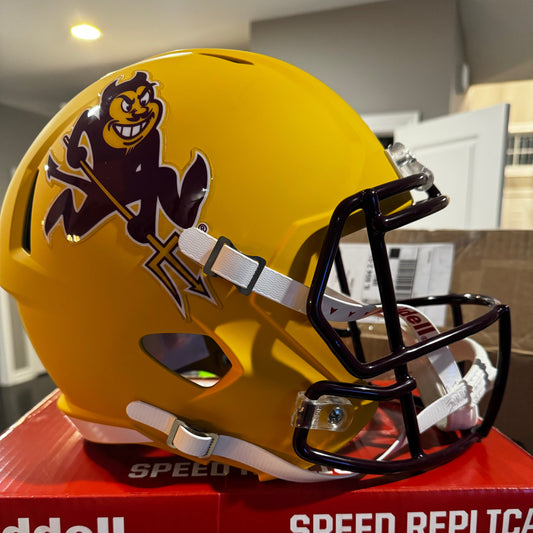 Arizona State Sun Devils Full Size Speed Replica Football Helmet Satin Yellow Sparky- NCAA
