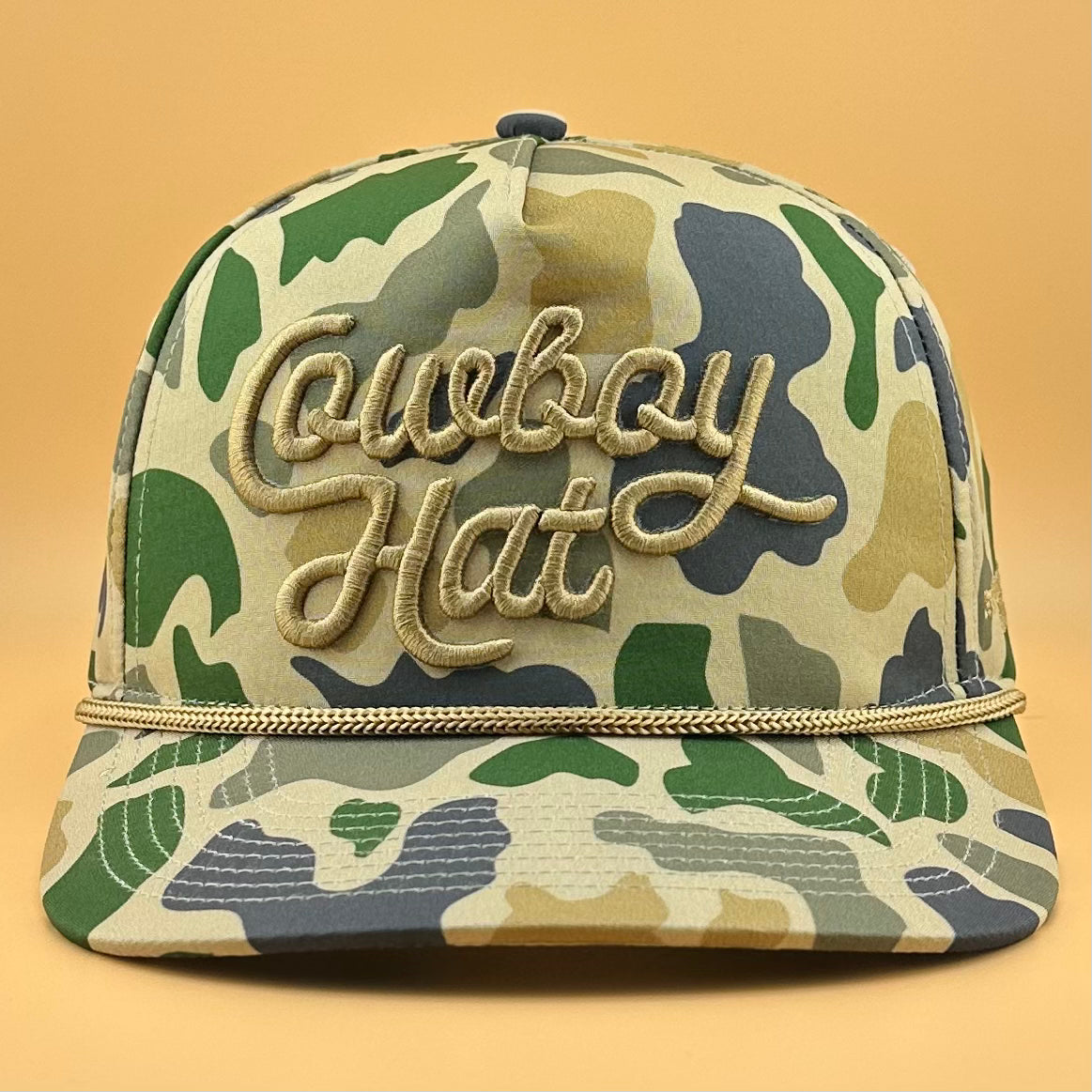 Duck Camo Script “Cowboy Hat” - 5-panel Trucker Hat