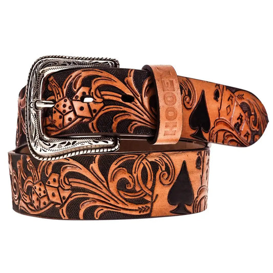 HOOey Gambler Filigree (Brown/Black) - Mens Leather Belt